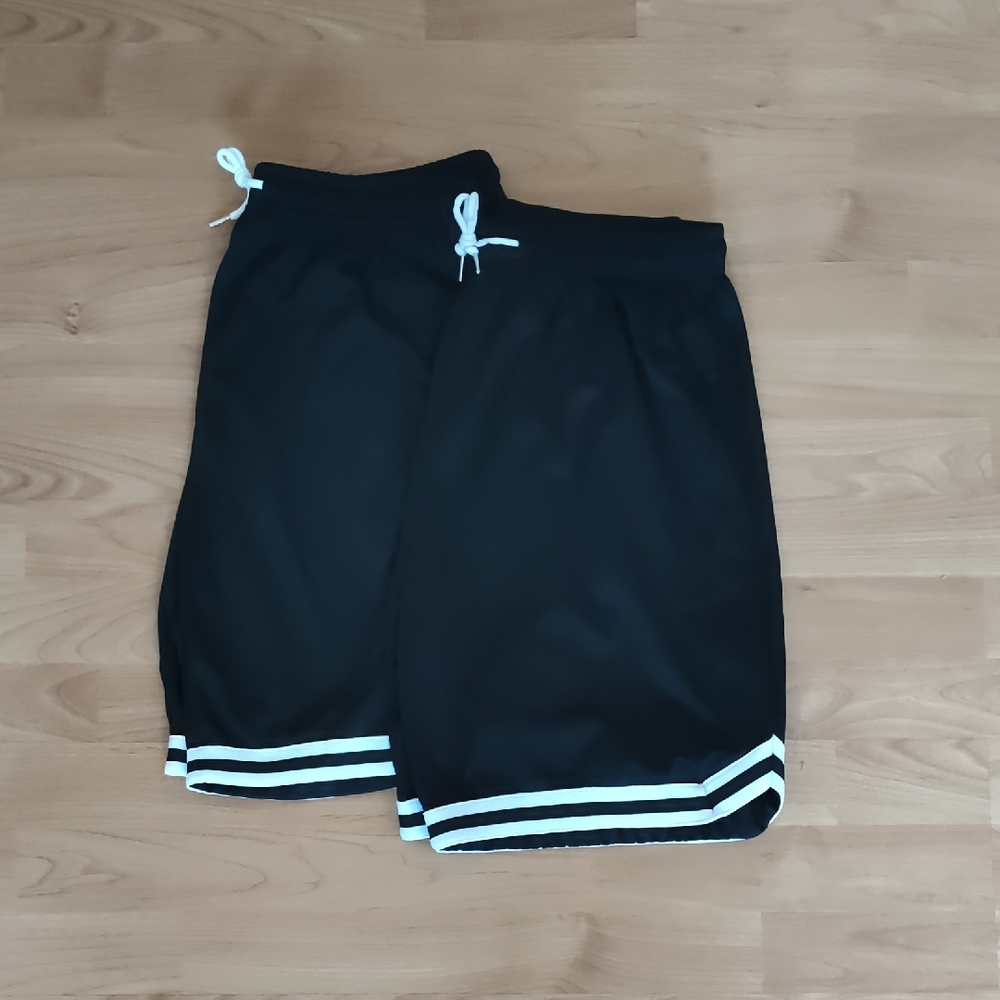 2 Black Basketball Athletic Mesh Shorts with White Trim